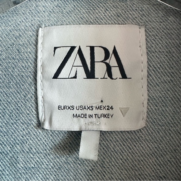 Zara Light Denim Jean Jacket Plaid Patchwork Flower Snaps XS - Picture 14 of 15